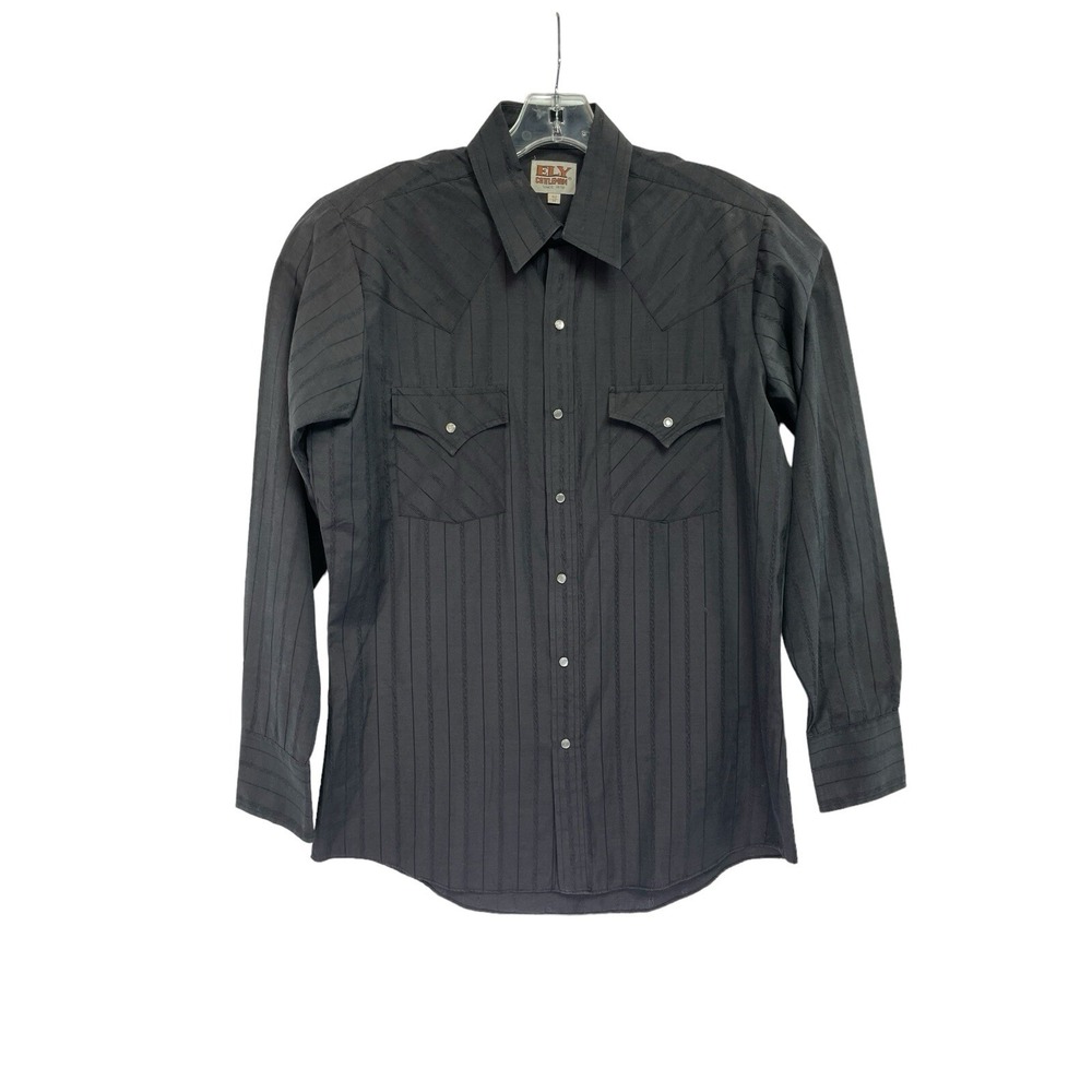 Vintage Ely Cattleman Sz 15 1/2 Black Striped Pearl Snap Western Shirt (E17) EUC